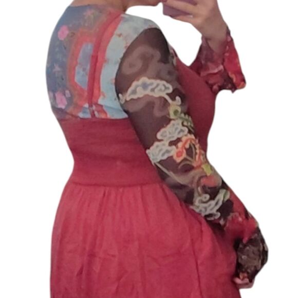 Y2K Colorful Floral Paisley Rhinstone Fairycore Grunge Mesh Sleeve Top Medium - Picture 10 of 14